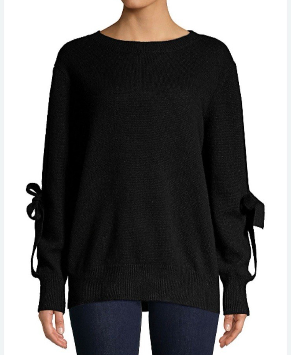 Statement rare Bow tie Sleeves Black Ply Cashmere,thick Sweater Sz-M , Relaxed